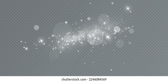 Efecto luminoso con partículas brillantes. Polvo de Navidad. Brillos blancos brillan con luz especial.