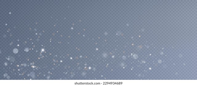 Efecto luminoso con partículas brillantes. Polvo de Navidad. Brillos blancos brillan con luz especial.