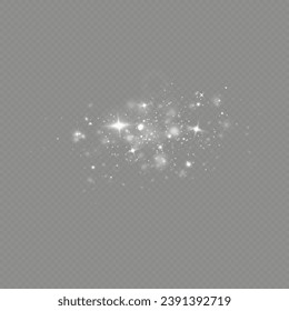 Lichteffekt mit glänzenden Partikeln.Weihnachtsstaub.Weiße Funken glänzen mit speziellem Licht.	