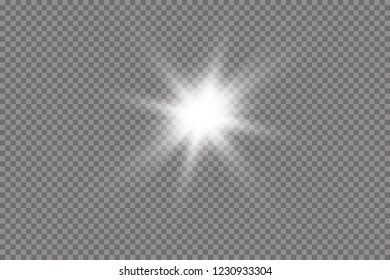 Light effect glow.
Bright Star. The transparent shining sun, bright flash.
