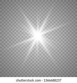 Light effect glow. Bright Star. White glowing light burst explosion with transparent.