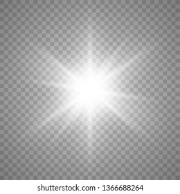 Light effect glow. Bright Star. White glowing light burst explosion with transparent.