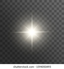 Light effect glow. Bright Star. White glowing light burst explosion with transparent. Vector illustration