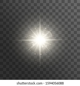 Light effect glow. Bright Star. White glowing light burst explosion with transparent. Vector illustration