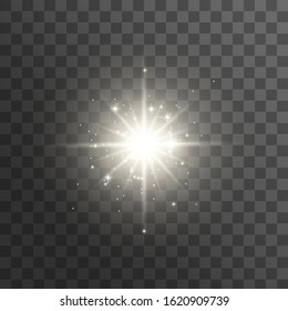 Light effect glow. Bright Star. White glowing light burst explosion with transparent. Vector illustration
