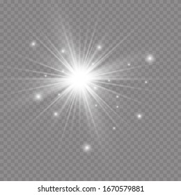 Light effect glow. Bright Star. White glowing light burst explosion with transparent.