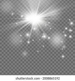 El efecto luminoso brilla. Estrella brillante. La luz blanca resplandeciente estalló con una explosión transparente.