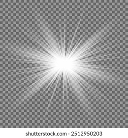 Light effect glow. Bright Star. White glowing light burst explosion with transparent.
