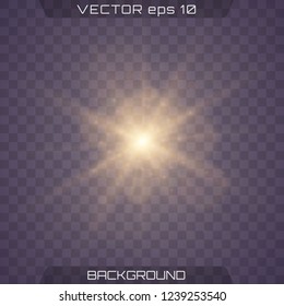 Light effect glow. Golden shining vector sun with transparent rays. Yellow detonation effect. light from the sun. rays on a transparent background.