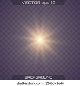 Light effect glow. Golden shining vector sun with transparent rays. Yellow detonation effect. light from the sun. rays on a transparent background.