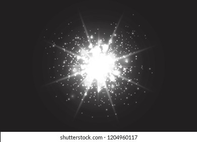 Light effect glow. Star flashed sequins. Abstract space background. Flash Highlight beam. Fantastic design.