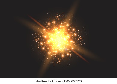 Light effect glow. Star flashed sequins. Abstract space background. Flash Highlight beam. Fantastic design.