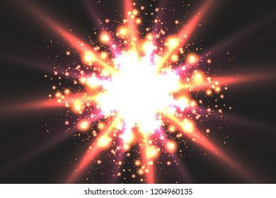 Light effect glow. Star flashed sequins. Abstract space background. Flash Highlight beam. Fantastic design.