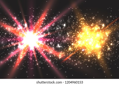 Light effect glow. Star flashed sequins. Abstract space background. Flash Highlight beam. Fantastic design.