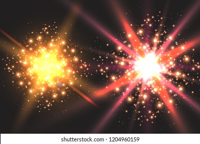 Light effect glow. Star flashed sequins. Abstract space background. Flash Highlight beam. Fantastic design.