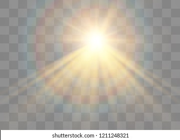 Light effect glow. Star flashed sequins. Sunlight. light from the sun. rays on a transparent background.