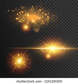 Light effect glow. Star flashed sequins. Abstract space background. Flash Highlight beam. Fantastic design.