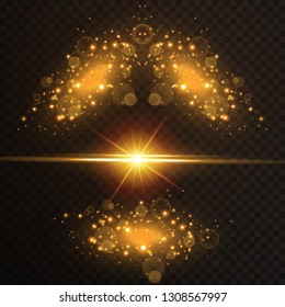 Light effect glow. Star flashed sequins. Abstract space background. Flash Highlight beam. Fantastic design.