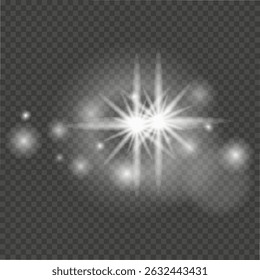 Light effect Glow of various shapes, similar to twinkling stars, sparks, lights, flashes, light from lighting devices, spotlights, beams of light elements vector