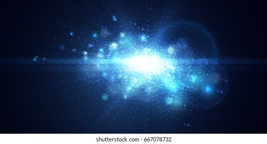 Light effect, glowing flare. Abstract blue background. Vector graphic design
