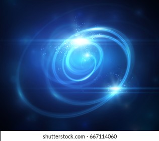 Light effect, glowing flare. Abstract blue background. Vector graphic design.