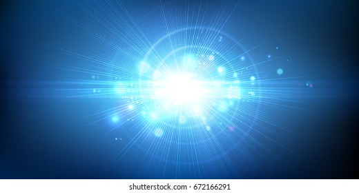 Light effect, glowing flare. Abstract blue background. Vector graphic design.