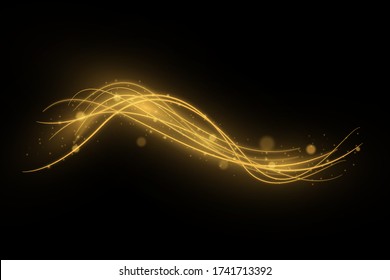 Efecto luminoso con líneas onduladas de oro resplandeciente y con chispas aisladas en efecto especial transparente. Ilustración del vector