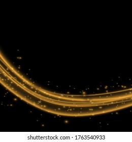 Light effect with glowing gold wavy lines and sparkles isolated on transparent special effec.. Vector illustration