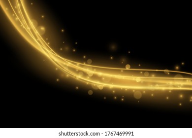 Light effect with glowing gold wavy lines and sparkles isolated on transparent special effec.. Vector illustration