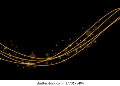 Light effect with glowing gold wavy lines and sparkles isolated on transparent special effec.. Vector illustration