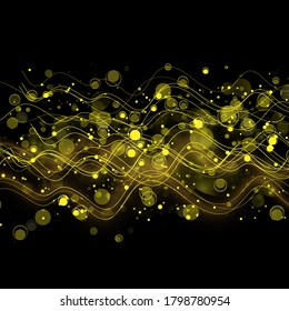 Efecto luminoso con líneas onduladas de oro resplandeciente y con chispas aisladas en efecto especial transparente. Ilustración del vector