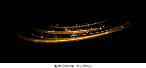 
Light effect. Glowing golden lines of the speed podium. Light shining effect. Abstract lines of movement.