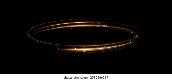 Light effect. Glowing golden lines of the speed podium. Light shining effect. Abstract lines of movement.