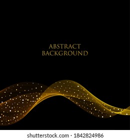 Light effect with glowing golden wavy lines and sparkles on black background