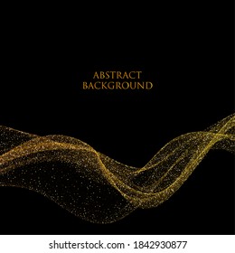 Light effect with glowing golden wavy lines and sparkles on black background
