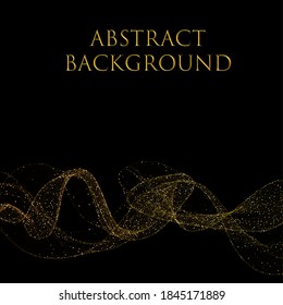 Light effect with glowing golden wavy lines and sparkles on black background