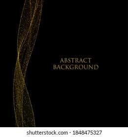 Light effect with glowing golden wavy lines and sparkles on black background