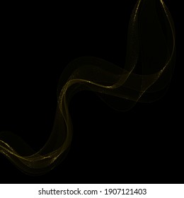 Light effect with glowing golden wavy lines and sparkles on black backgroun