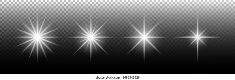 Light effect. Glowing light effect stars. Special light effect on transparent background. Set of shining sun. Vector illustration 
