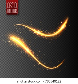 Light effect with glowing wavy lines and sparkles. Vector illustration