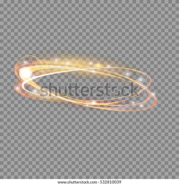 ライトエフェクト金色のベクター円 輝くライトの火輪トレース 透明な背景に輝く魔法の渦の軌跡エフェクト ボケの光 が輝く丸い波線と飛ぶきらめく閃光 のベクター画像素材 ロイヤリティフリー