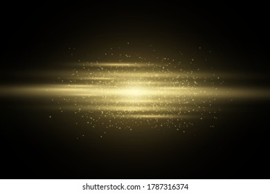 Light effect of golden abstract glowing lines isolated on a transparent dark background. Scanner backdrop. Shining element. Gold glitter. Vector Illustration. EPS 10