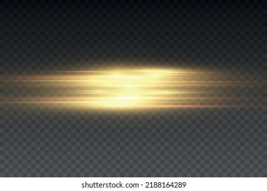 Efecto luminoso de líneas doradas abstractas de brillo aisladas en un fondo oscuro transparente. Fondo del escáner. Un elemento brillante. Deslumbrador de oro. Ilustración vectorial. EPS 10