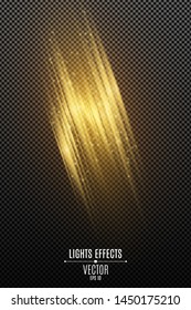 Light effect of golden abstract random neon lines isolated on transparent background. Glowing motion blur effect. Flying glowing particles. Vector illustration. EPS 10