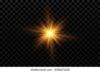 Efecto ligero. Estrella brillante dorada, sol amarillo. La luz de las estrellas.