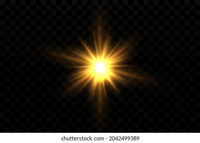 Light effect. Golden bright star, yellow sun. Starlight.
