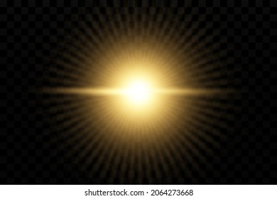 Light effect. Golden bright star, yellow sun. Starlight.