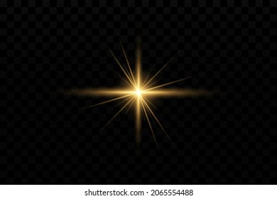 Light effect. Golden bright star, yellow sun. Starlight.