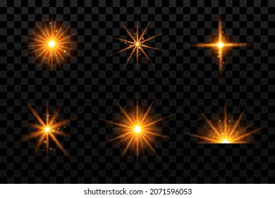 Light effect. Golden bright star, yellow sun. Starlight.
