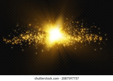 Light effect. Golden bright star, yellow sun. Starlight.